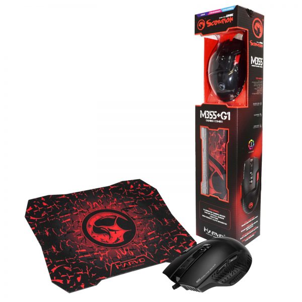Marvo Scorpion M355 USB 7 Colour LED Black Programmable Gaming Mouse with G1 Small Gaming Mouse Pad