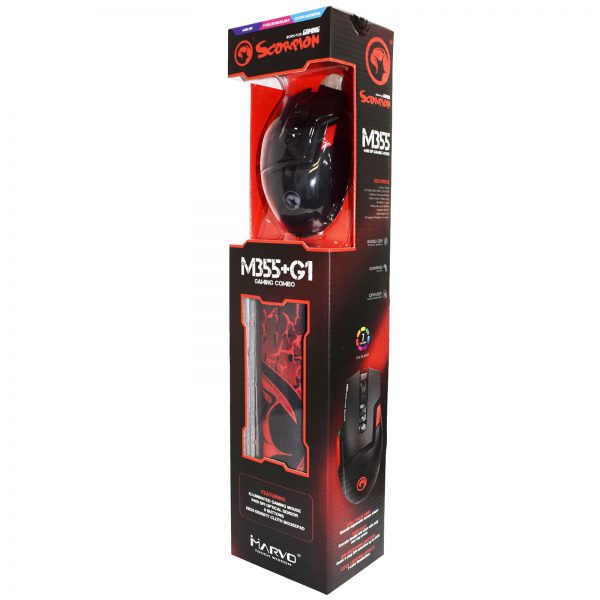 Marvo Scorpion M355 USB 7 Colour LED Black Programmable Gaming Mouse with G1 Small Gaming Mouse Pad - Image 2